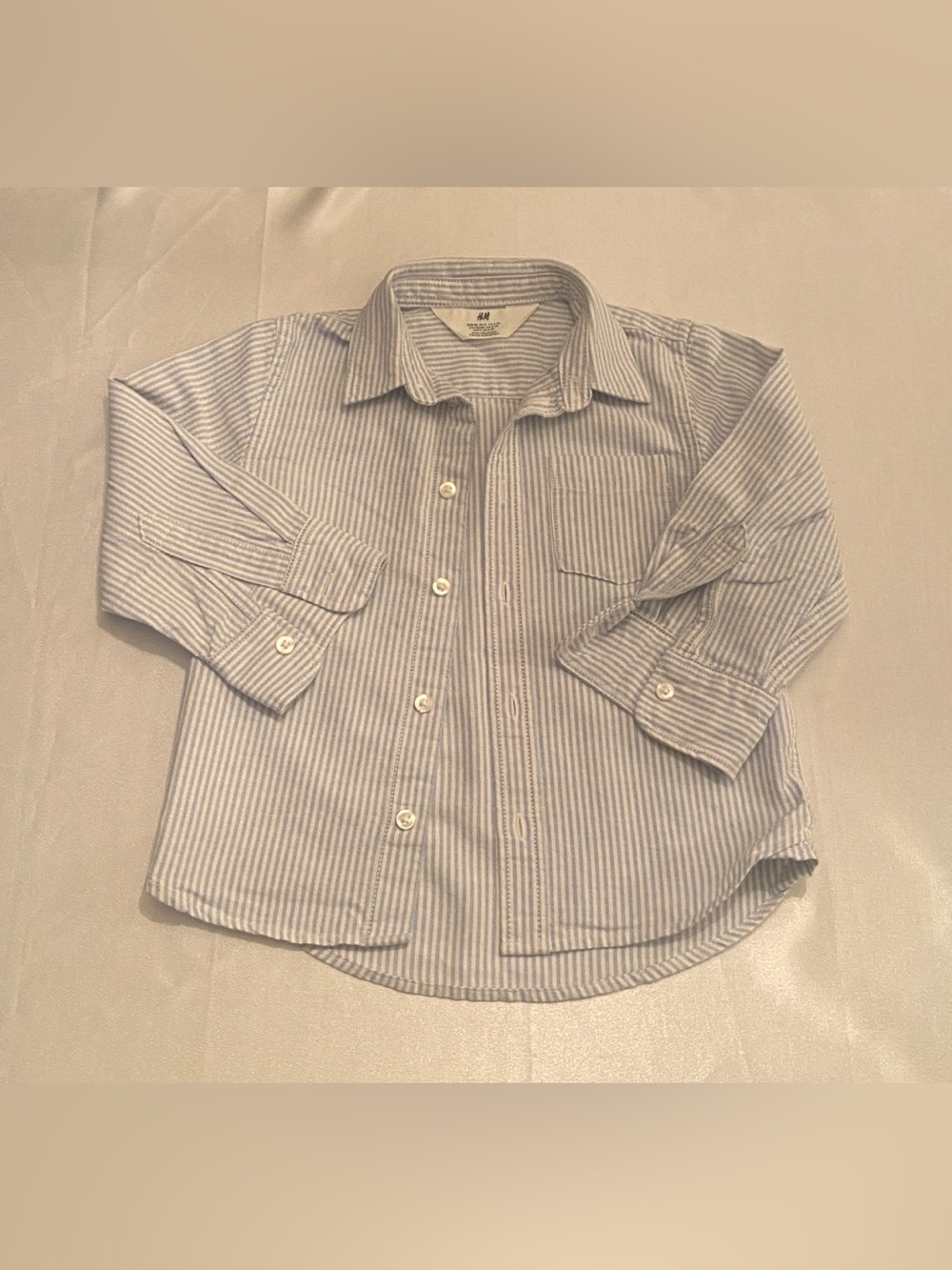 H&M Light Blue and White Striped Button-Down Shirt EUC Size 3T